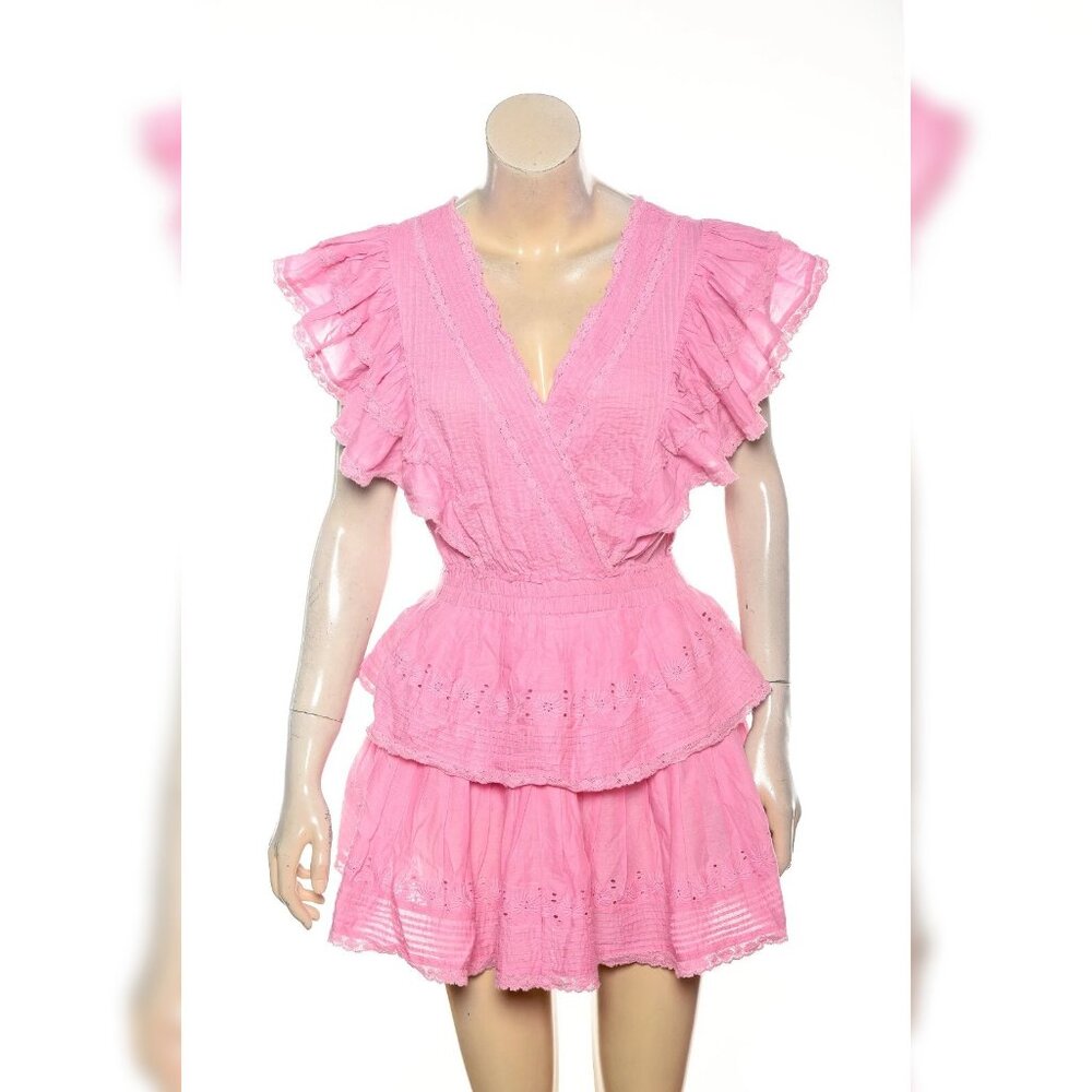 LoveShackFancy Gwen Heritage Mini Dress S 6 Embroidered Cotton Pink Short 42378 - Picture 3 of 6